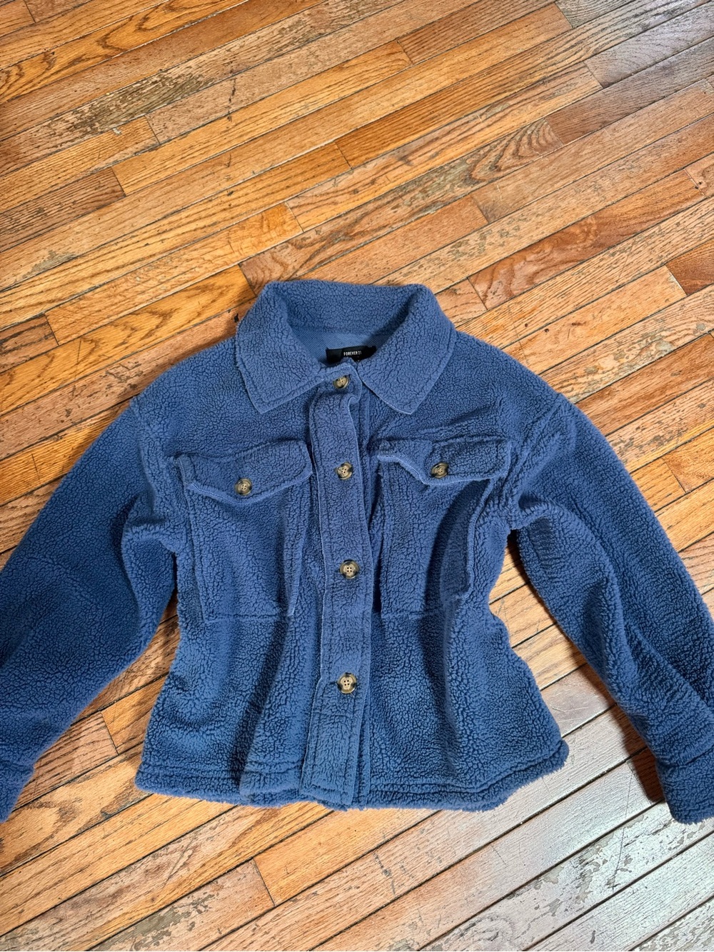 Forever 21 Navy Blue Sherpa Button-Up Jacket